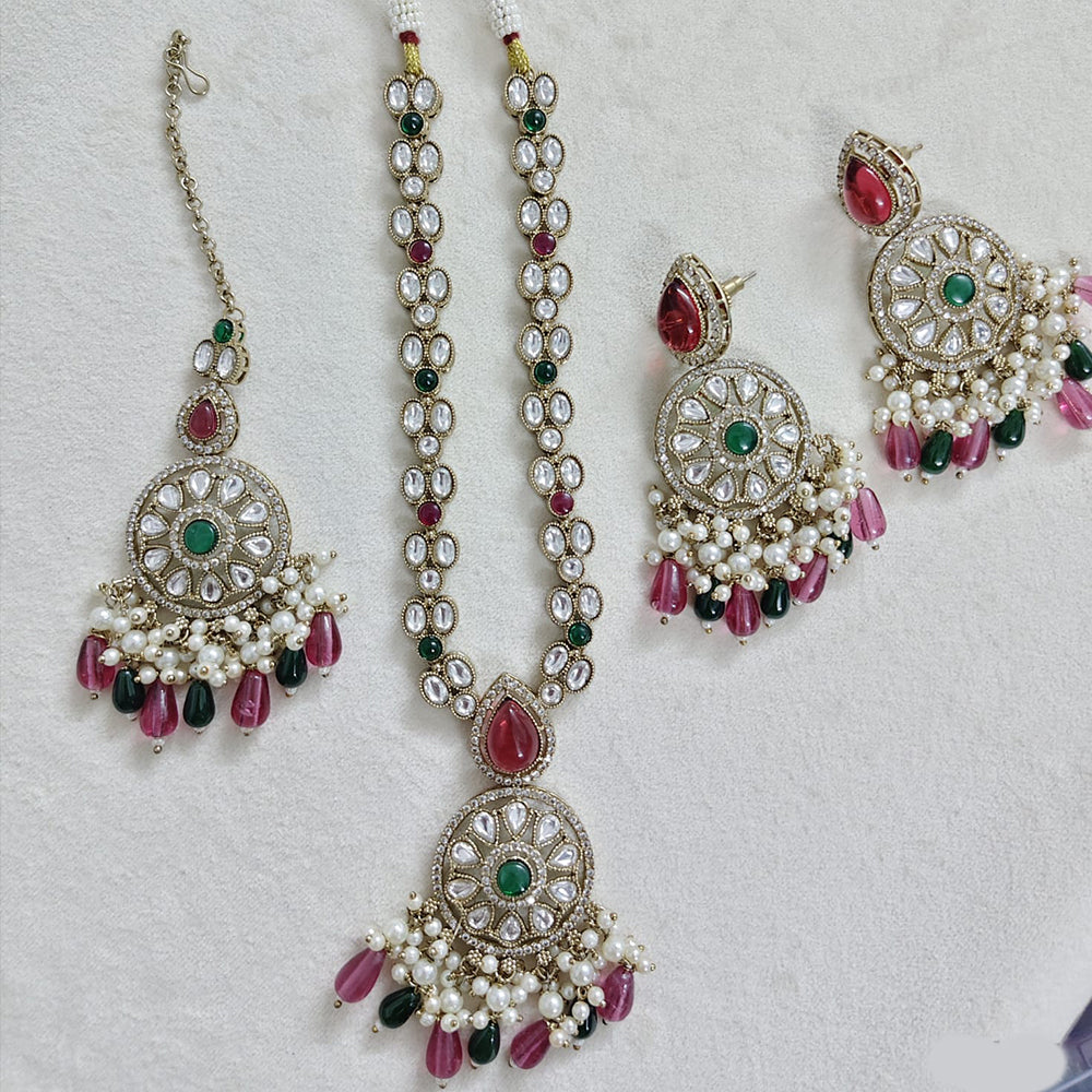 Rajwadi Collection Designer Pota Stone And Austrian Stone Beads Necklace Set