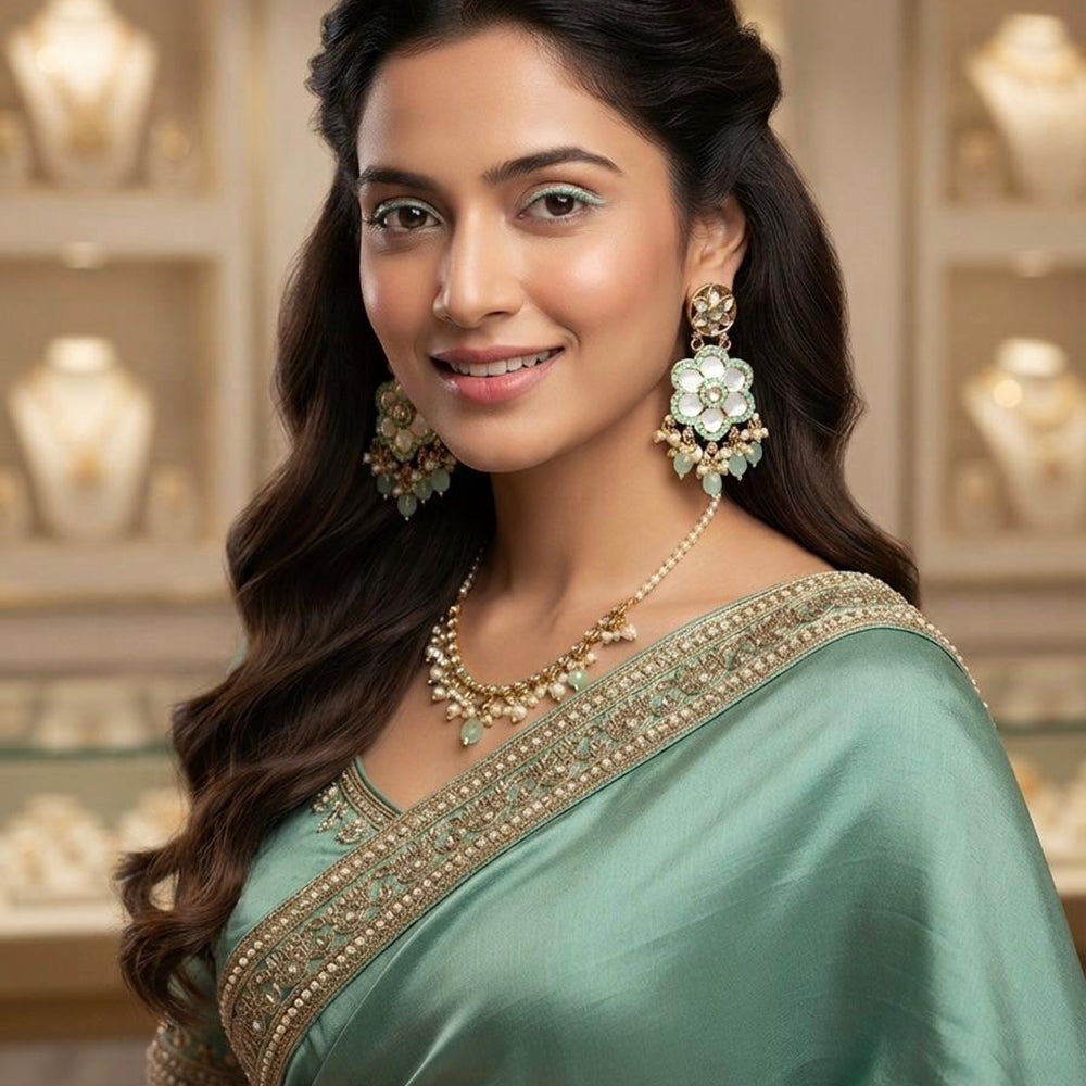 Rajwadi Collection Elegant Crystal Stone And Pearl Dangler Earrings