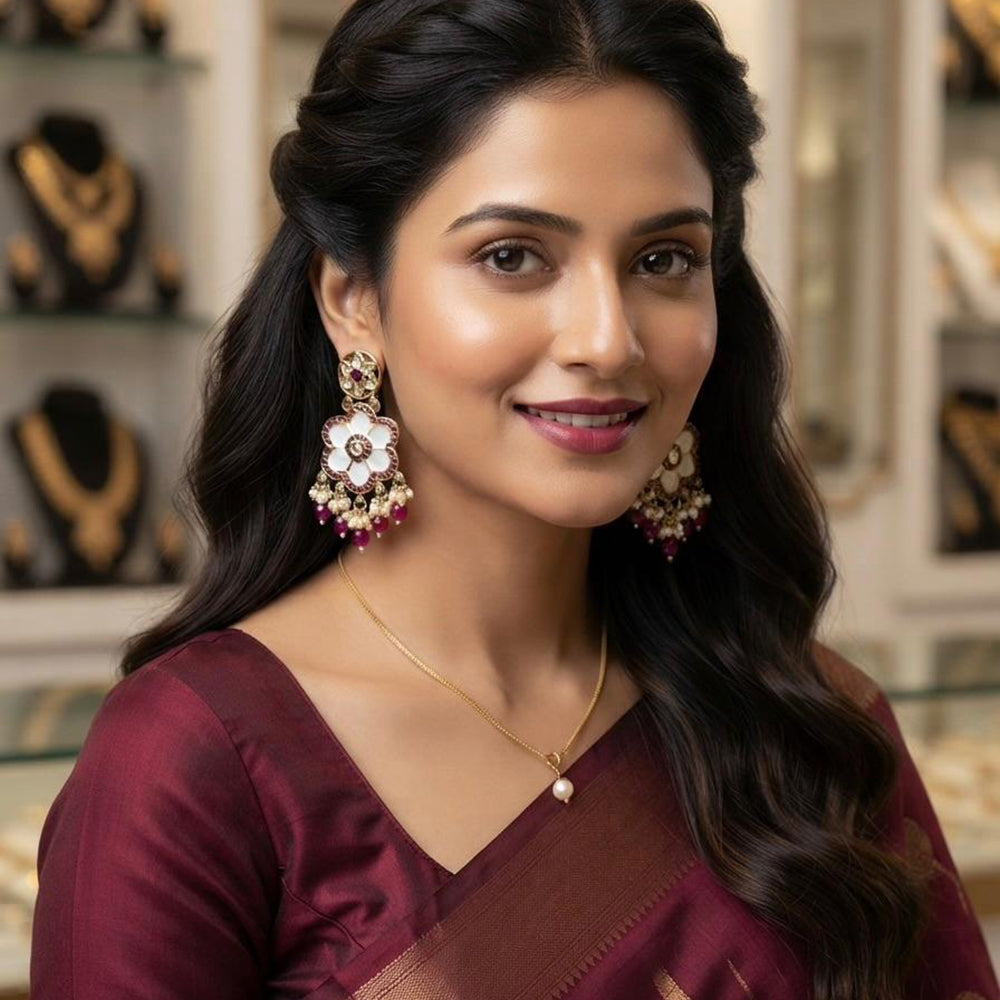 Rajwadi Collection Elegant Crystal Stone And Pearl Dangler Earrings