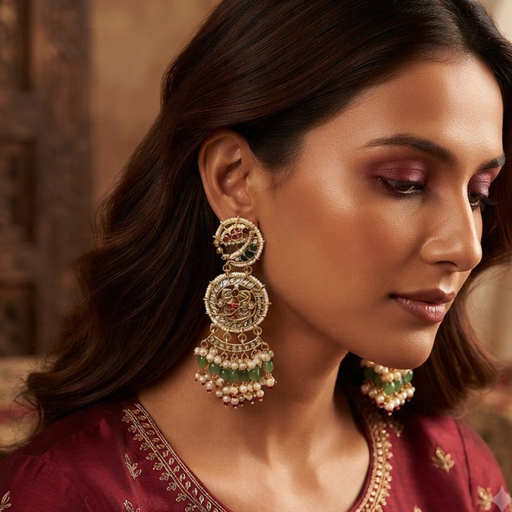 Rajwadi Collection Elegant Pota Stone Beads And Pearl Dangler Earrings
