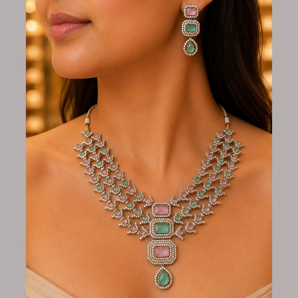 Rajwadi Collection Designer American Diamond Necklace Set with Earrings