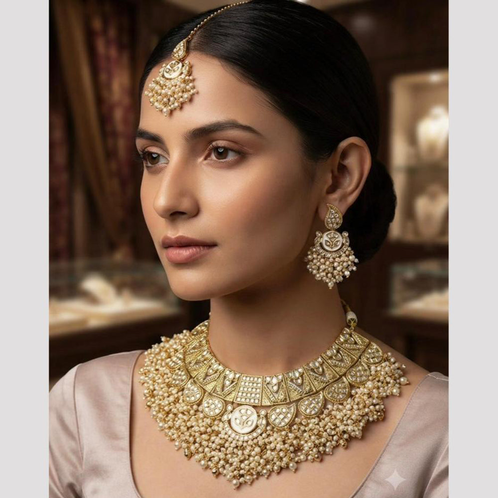 Rajwadi Collection Classic Kundan Stone And Pearl Choker Neckalce Set
