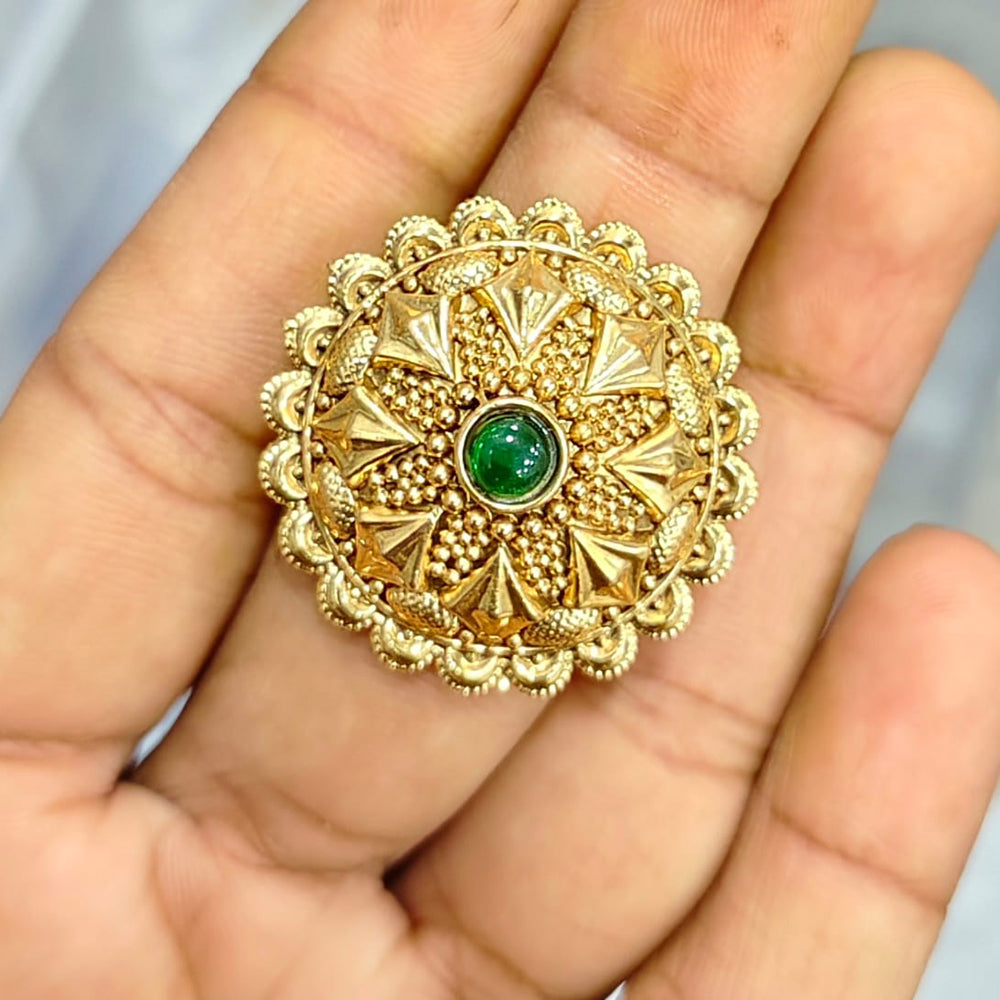 Rajwadi Collection Antique Finish Pota Stone Finger Ring