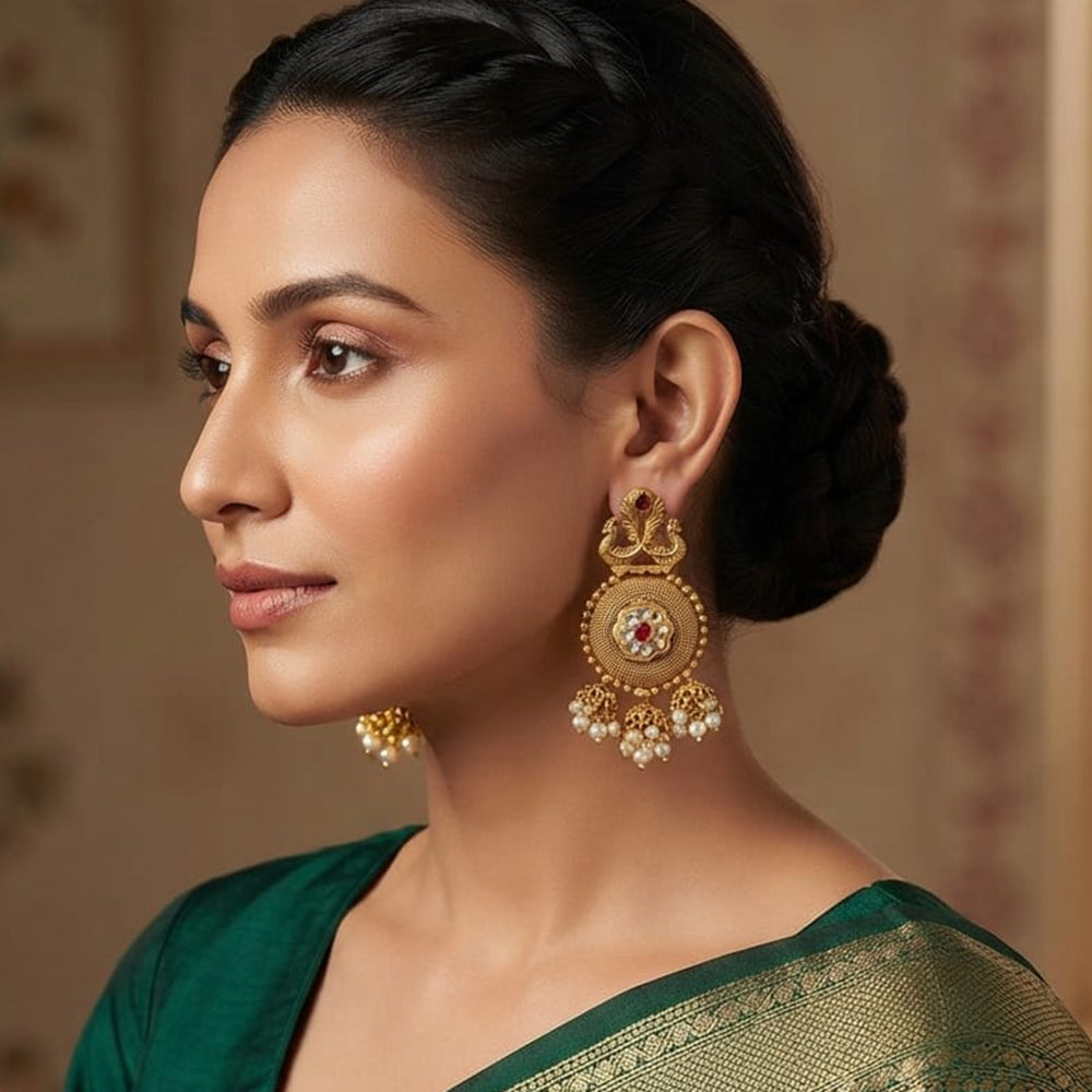 Rajwadi Collection Elegant Pota Stone And Pearl Dangler Earrings