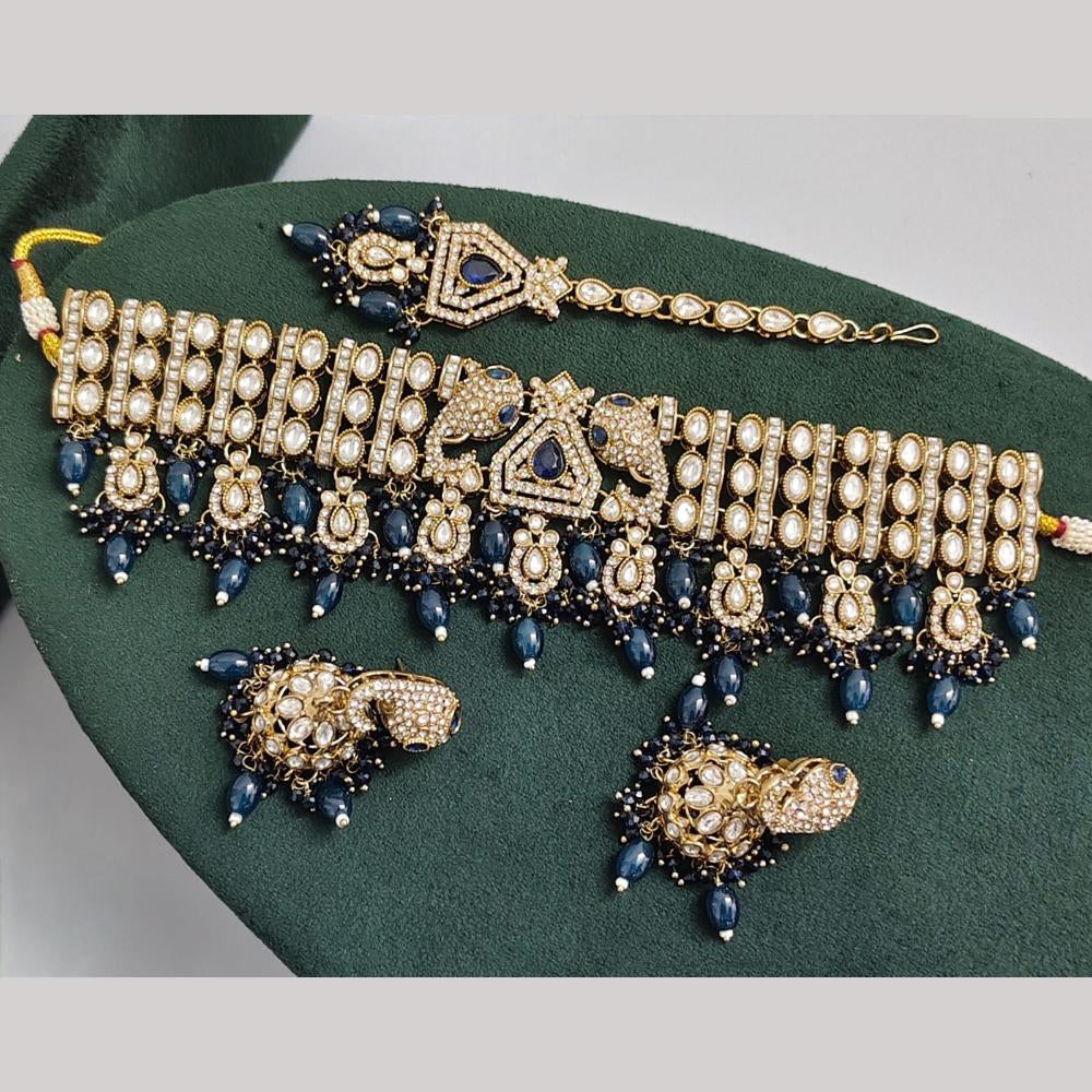 Rajwadi Collection Premium Pota Stone And Pearl Choker Necklace Set