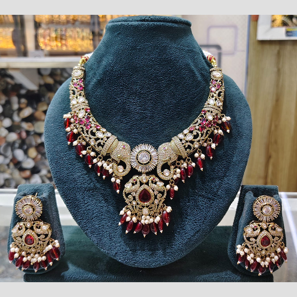 Rajwadi Collection Premium Pota Stone And Pearl Necklace Set
