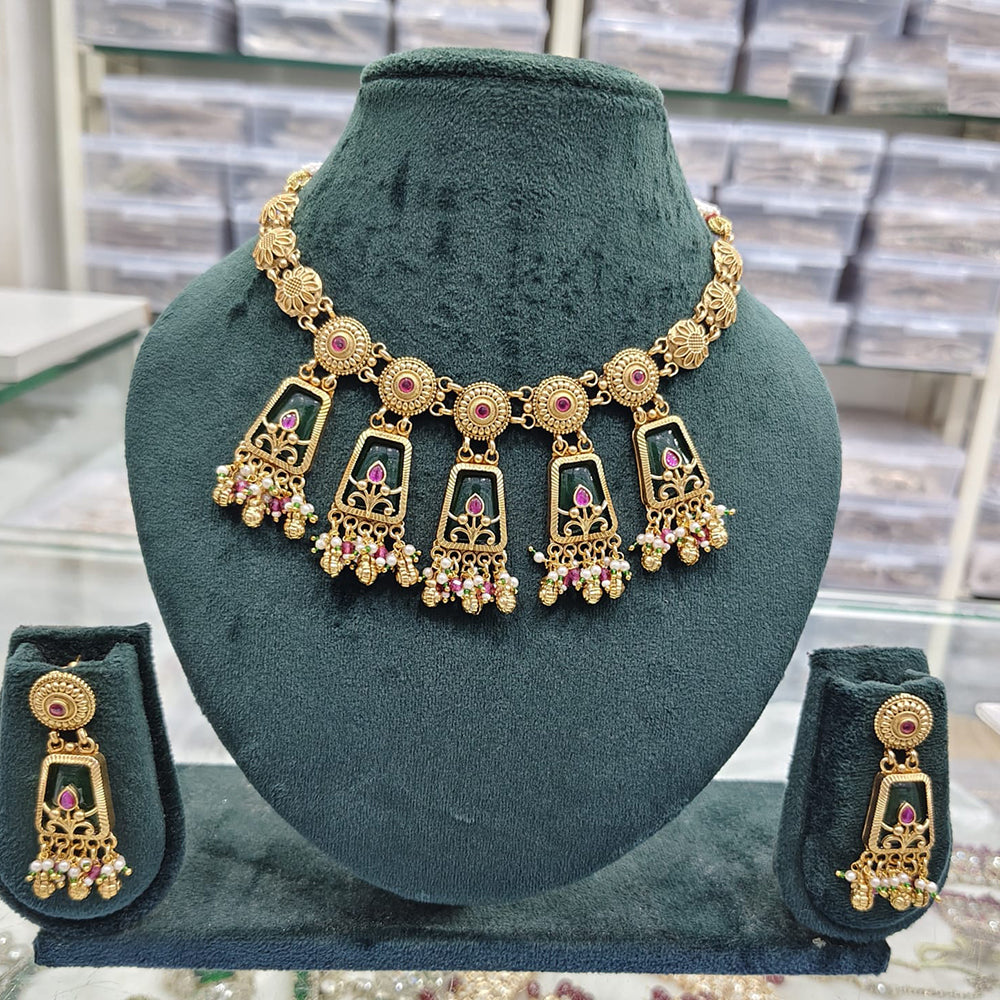 Rajwadi Collection Premium Pota Stone And Pearl Necklace Set