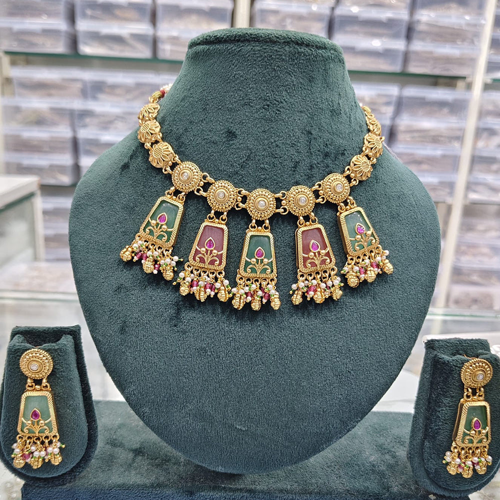 Rajwadi Collection Premium Pota Stone And Pearl Necklace Set