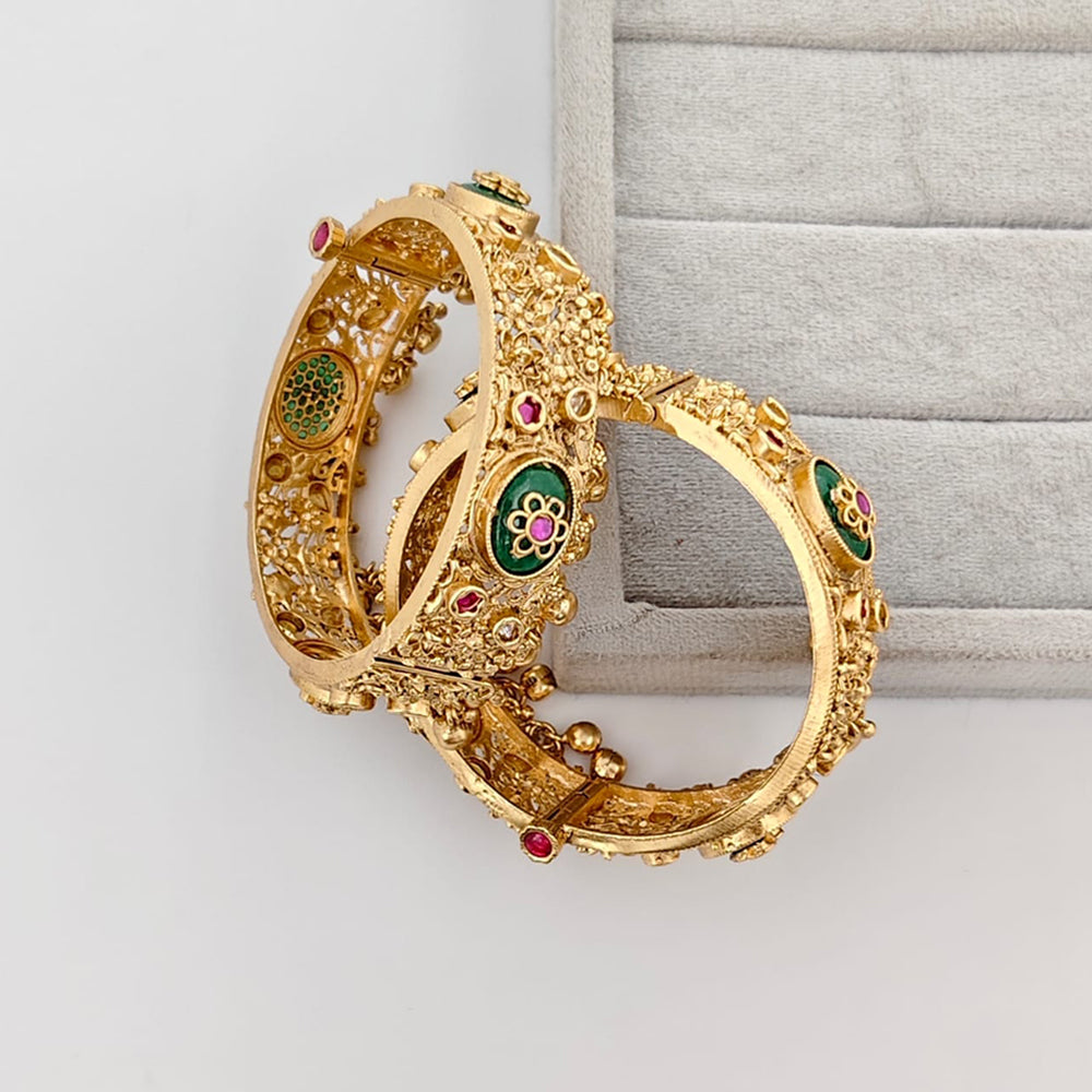 Rajwadi Collection Premium Pota Stone Openable Bangles Set
