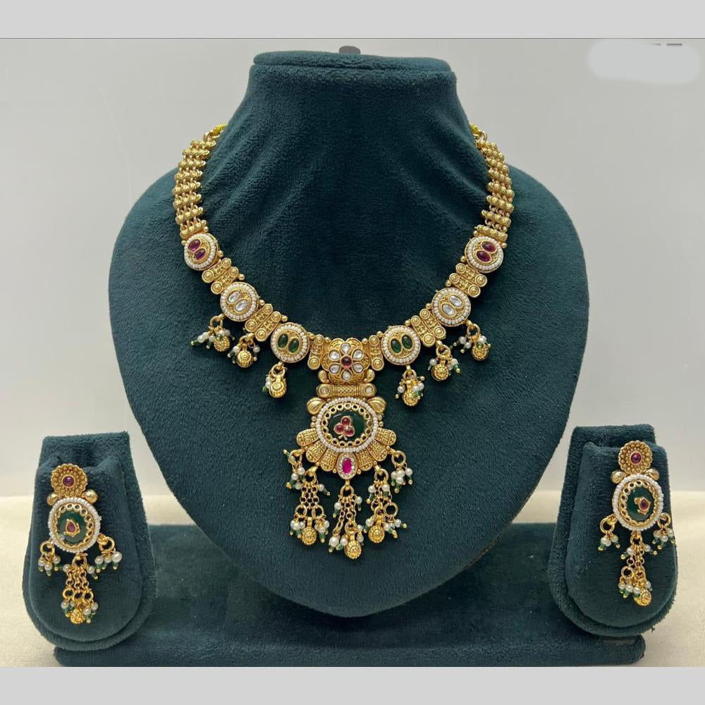 Rajwadi Collection Premium Pota Stone And Pearl Necklace Set