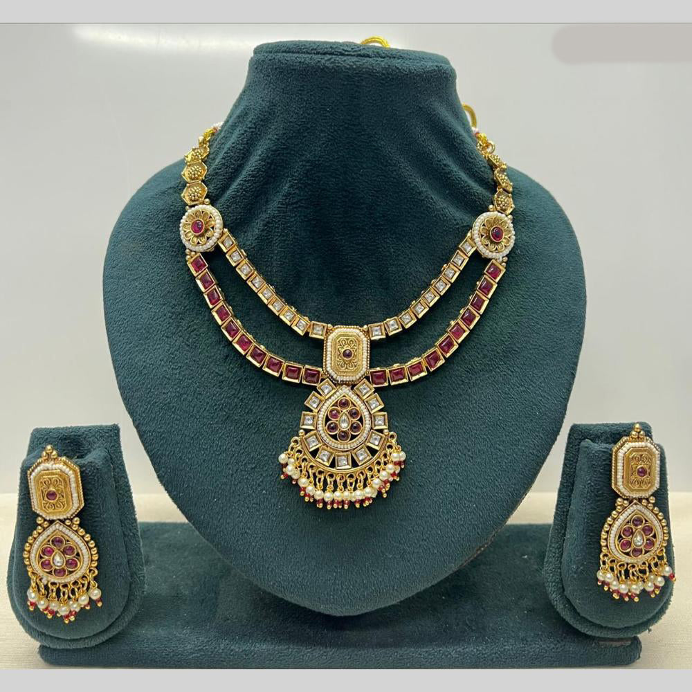 Rajwadi Collection Premium Pota Stone And Pearl Necklace Set