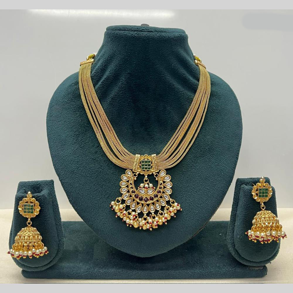Rajwadi Collection Premium Pota Stone And Pearl Necklace Set