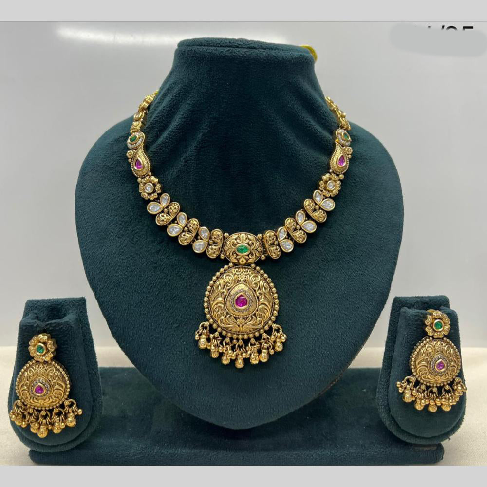 Rajwadi Collection Premium Pota Stone And Pearl Necklace Set