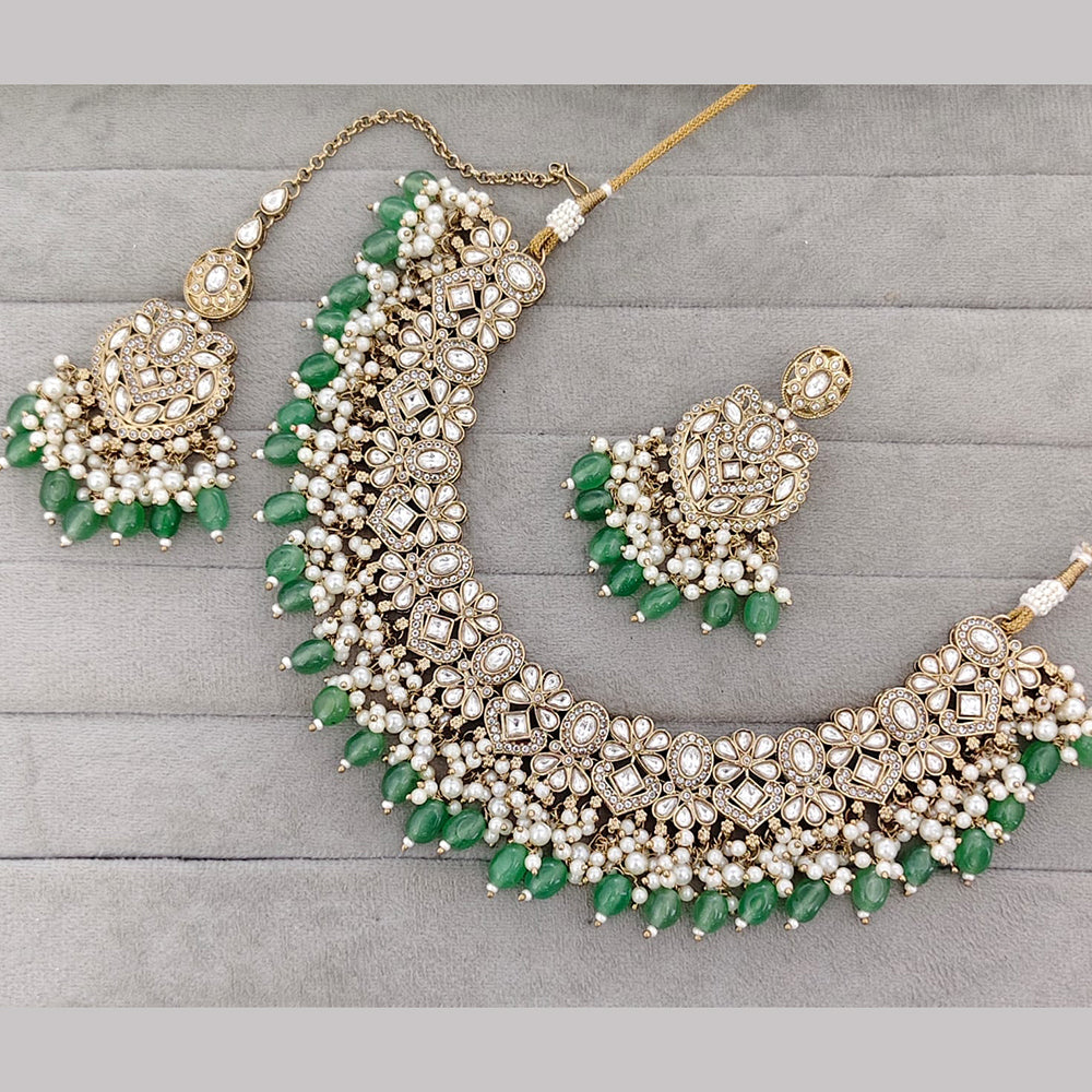 Rajwadi Collection Premium Pota Stone And Pearl Necklace Set
