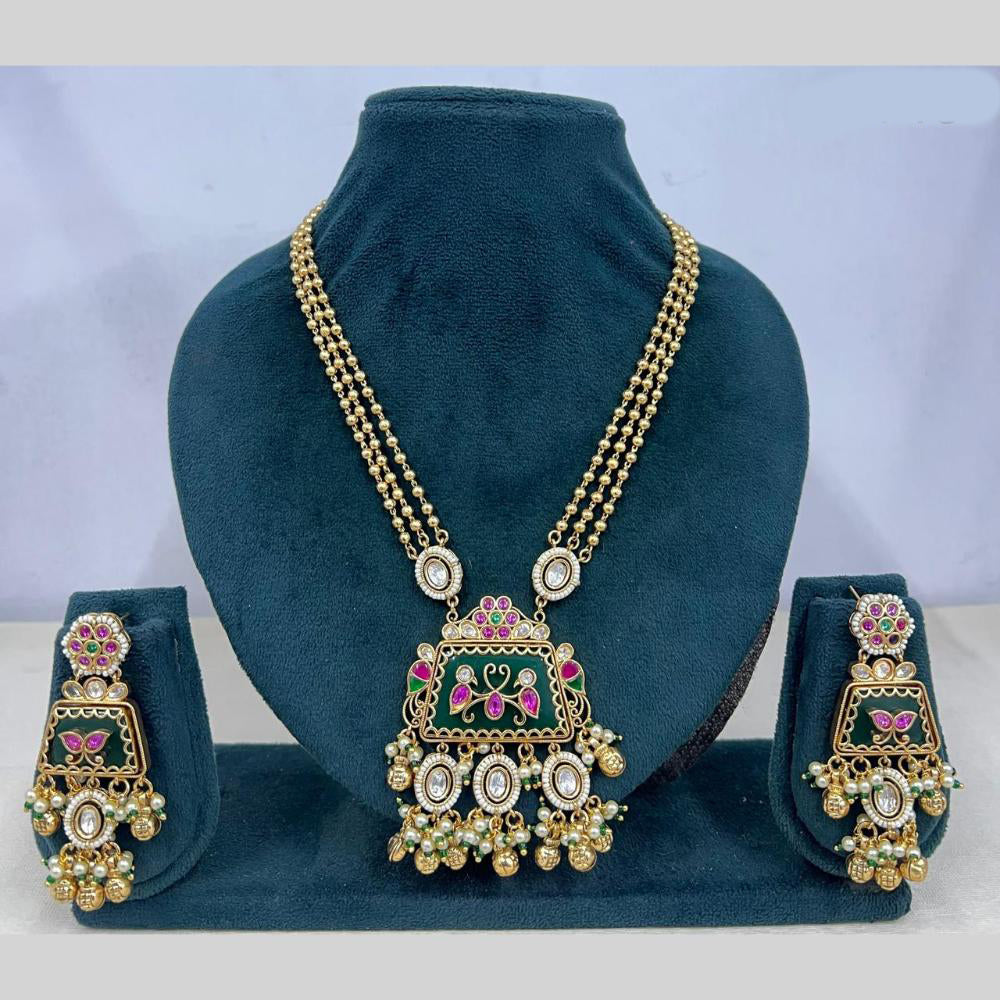 Rajwadi Collection Premium Pota Stone And Pearl Necklace Set