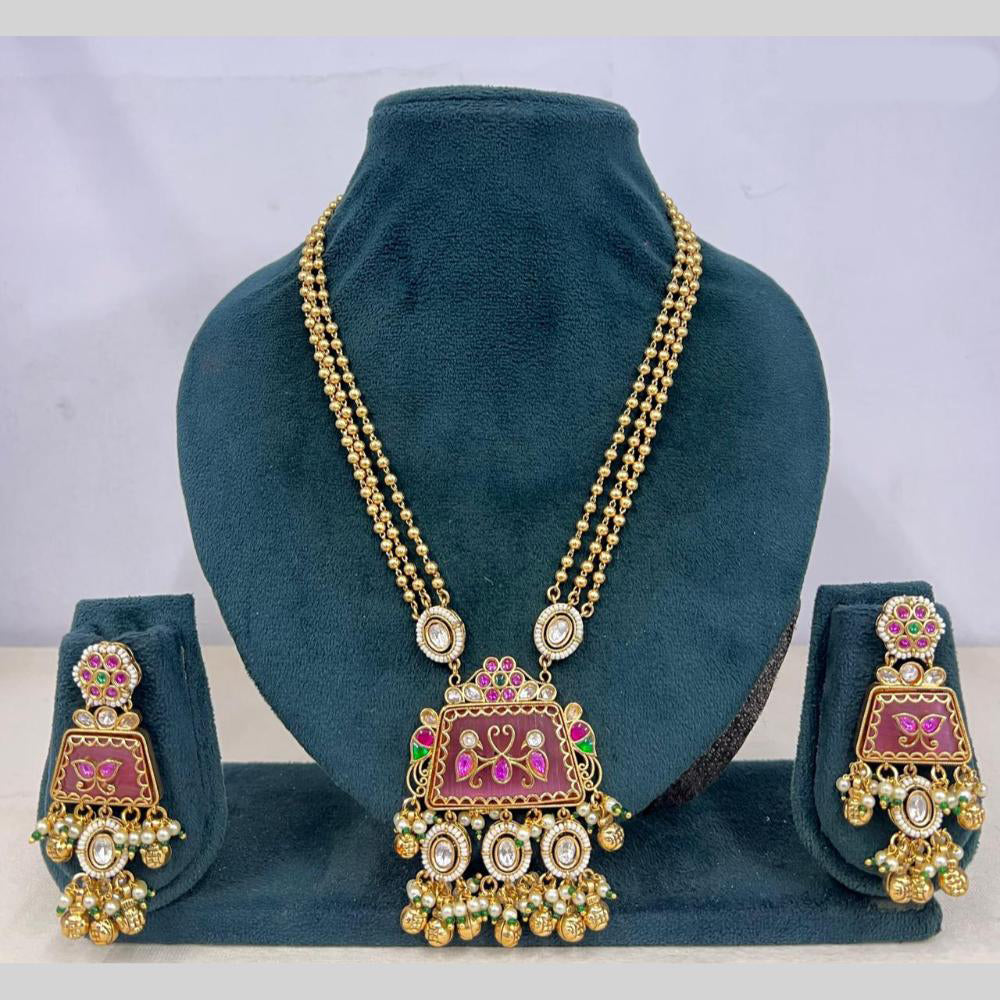 Rajwadi Collection Premium Pota Stone And Pearl Necklace Set