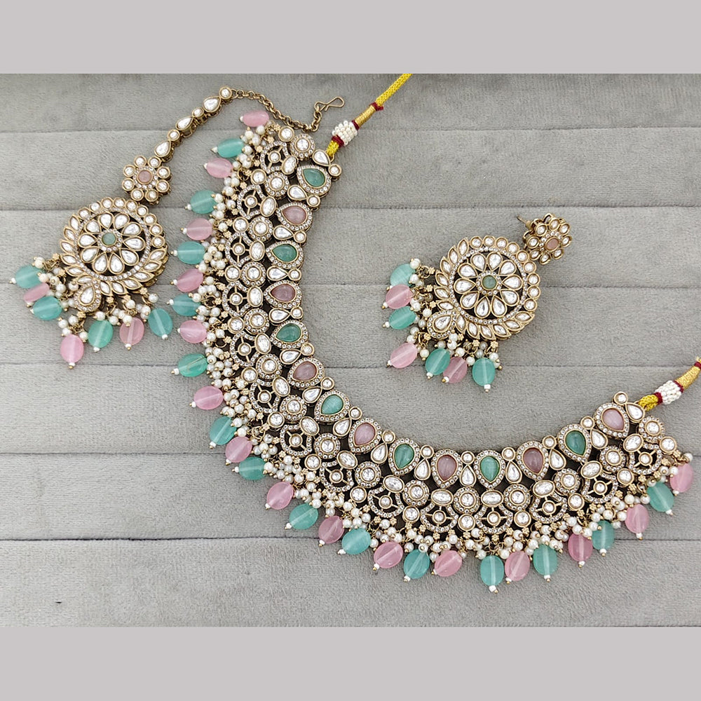 Rajwadi Collection Premium Pota Stone And Pearl Necklace Set