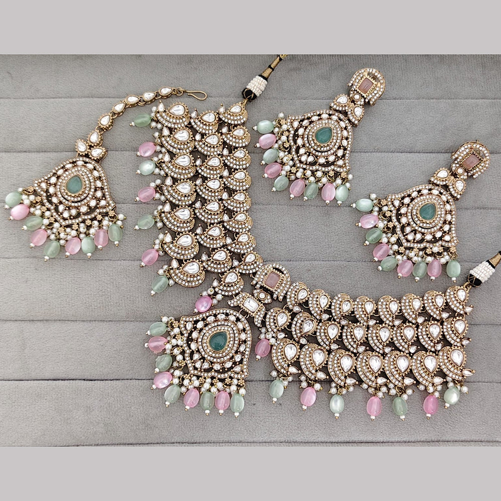 Rajwadi Collection Premium Pota Stone And Pearl Necklace Set