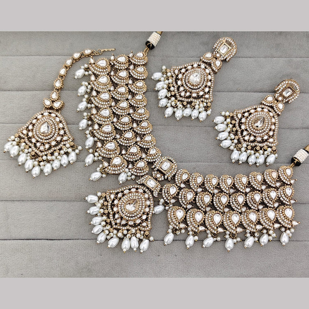 Rajwadi Collection Premium Pota Stone And Pearl Necklace Set