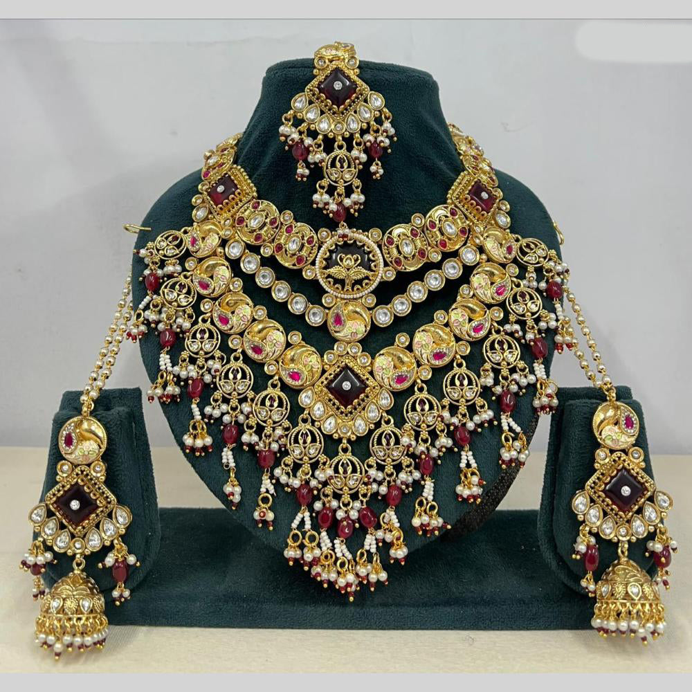Rajwadi Collection Premium Pota Stone And Pearl Necklace Set