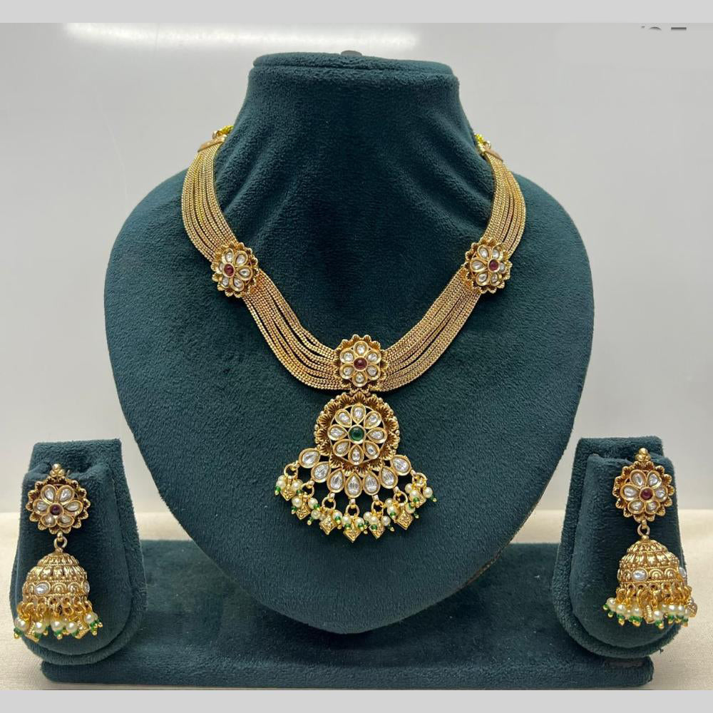 Rajwadi Collection Premium Pota Stone And Pearl Necklace Set