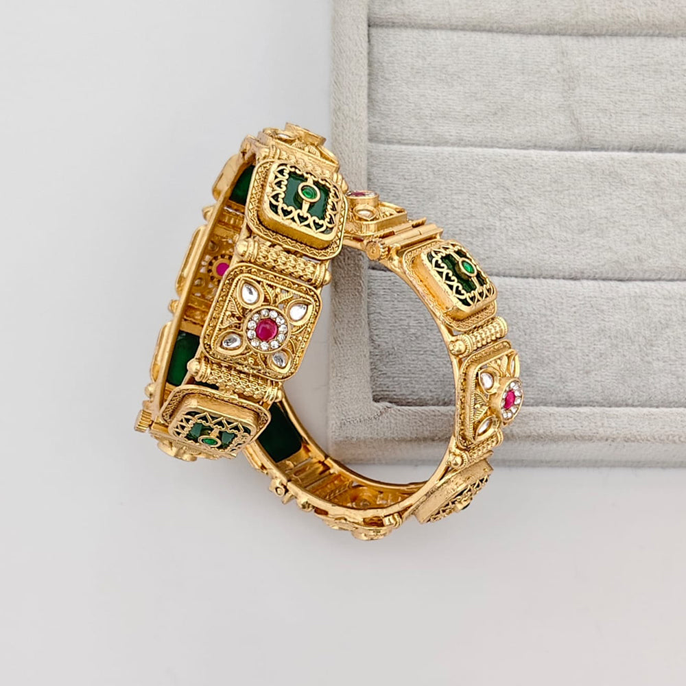 Rajwadi Collection Premium Pota Stone And Pearl Openable Bangles Set