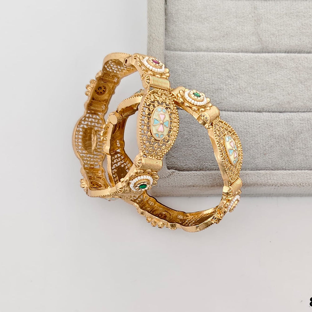 Rajwadi Collection Premium Pota Stone And Pearl Meenakari Openable Bangles Set