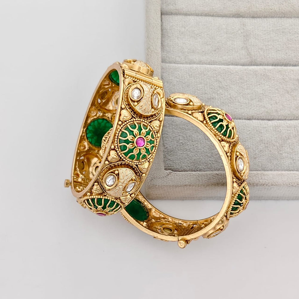 Rajwadi Collection Premium Pota Stone And Meenakari Openable Bangles Set