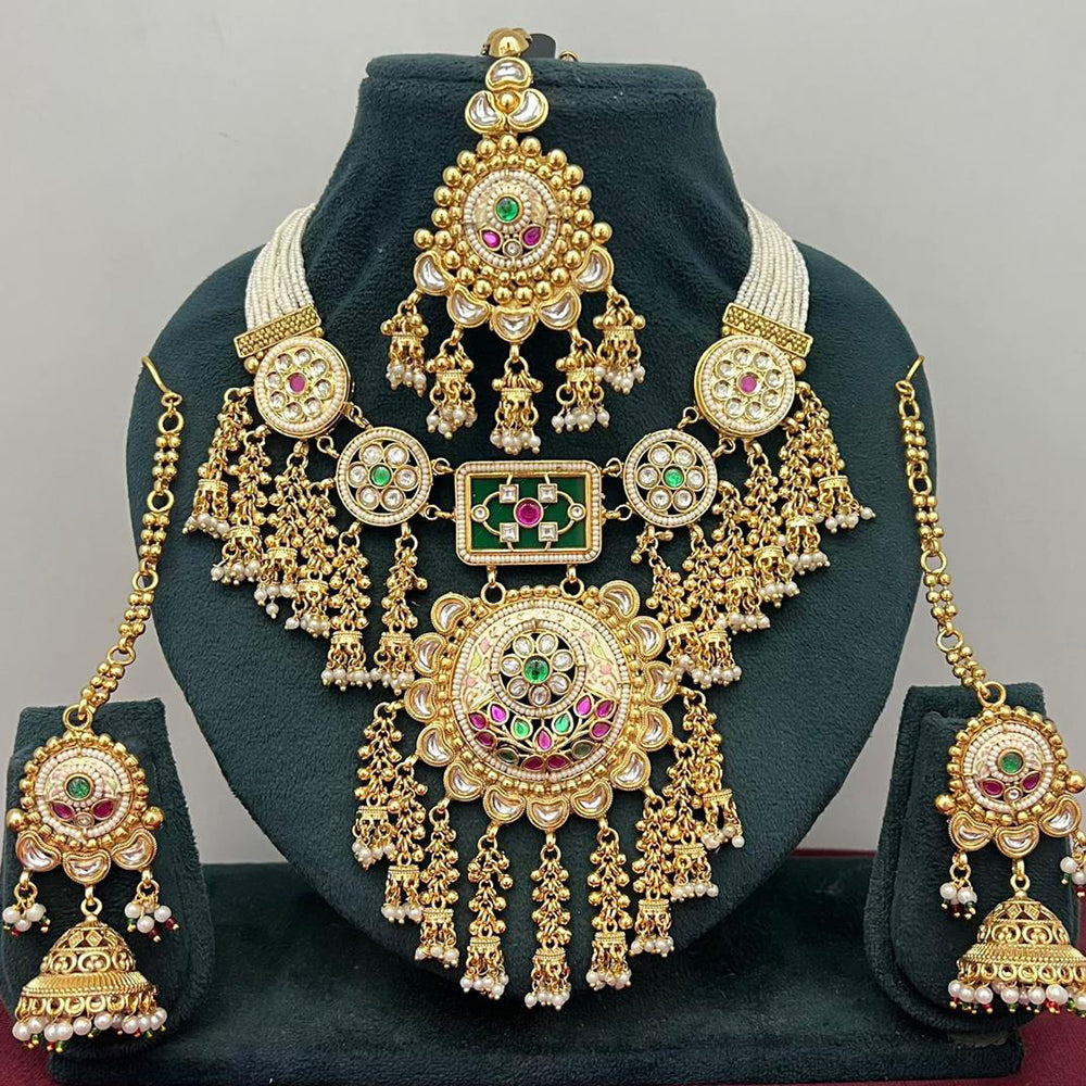 Rajwadi Collection Designer Pota Stone And Pearl Necklace Set