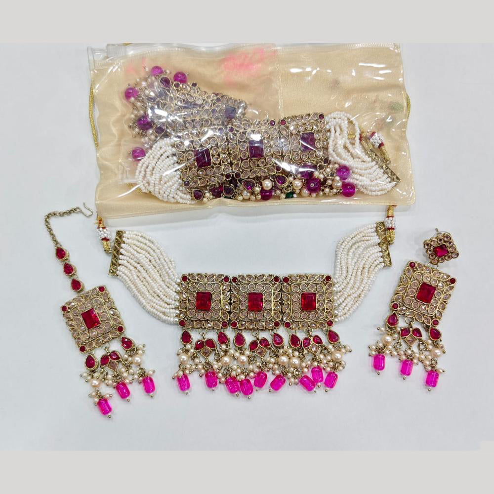 Rajwadi Collection Luxury Crystal Stone And Pearl Designer Choker Necklace Set