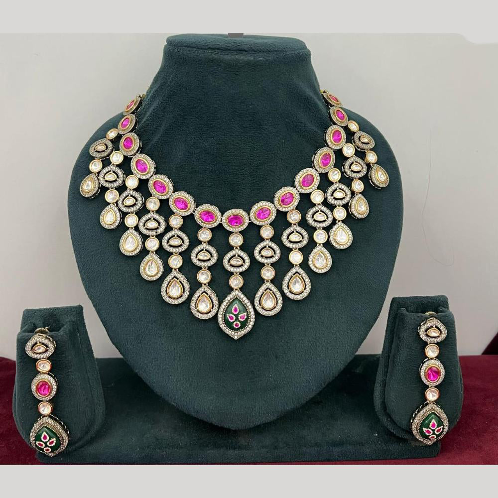Rajwadi Collection Stylish Pota Stone And Polki Kundan Necklace Set