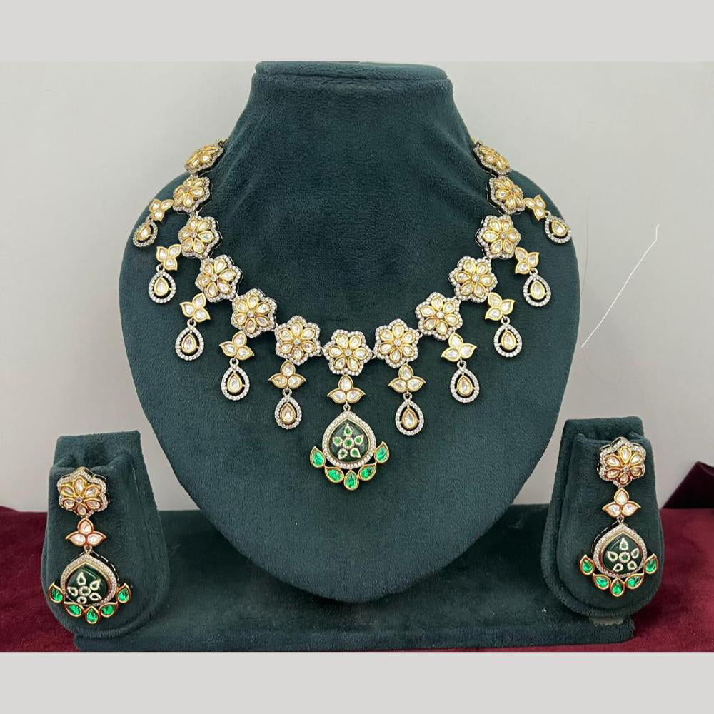 Rajwadi Collection Stylish Pota Stone And Polki Kundan Necklace Set