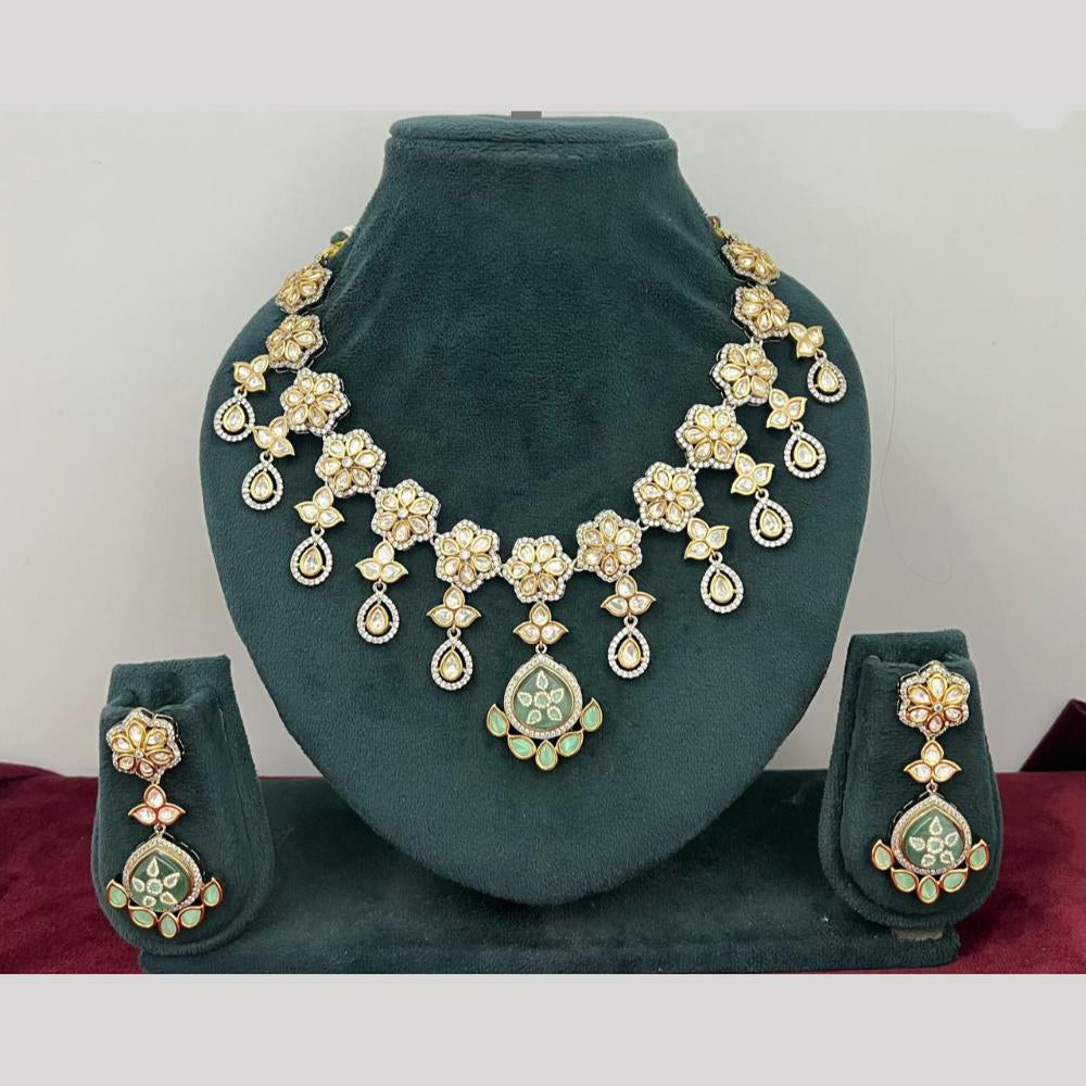 Rajwadi Collection Stylish Pota Stone And Polki Kundan Necklace Set