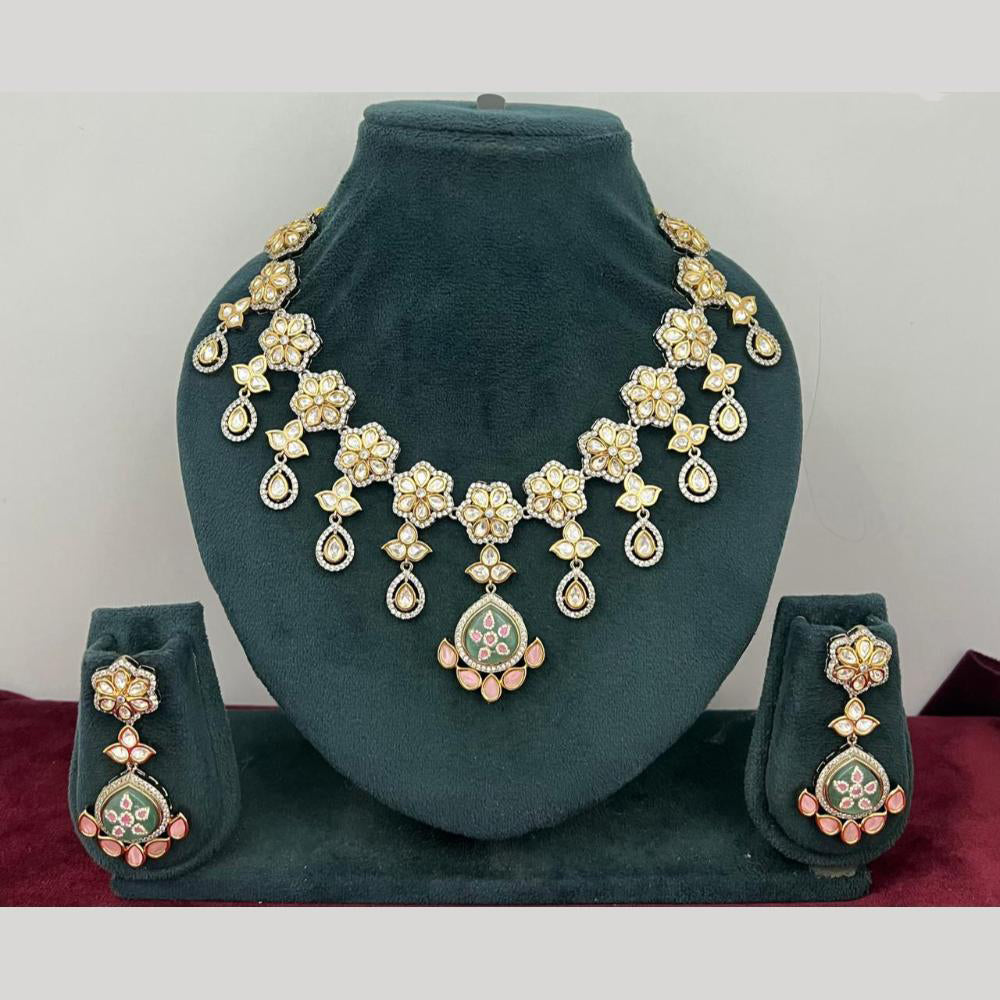 Rajwadi Collection Stylish Pota Stone And Polki Kundan Necklace Set