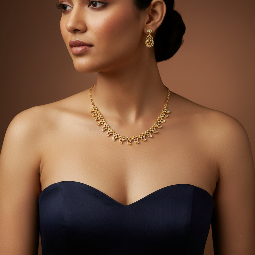 Urthn Gold Plated Elegant Austrian Stone Necklace set(Pack of 3)