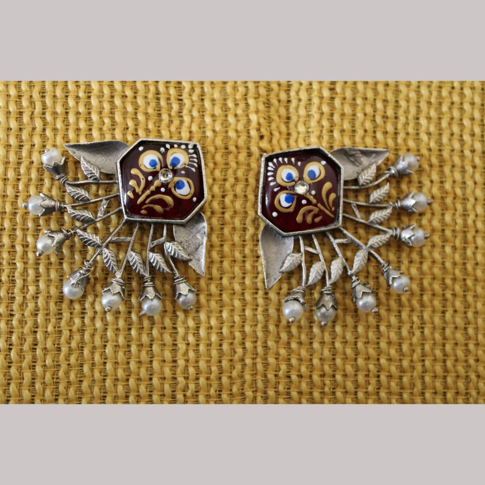 Maharani Jewels Oxidised Plated Pota Stone And Pearls Dangler Earrings