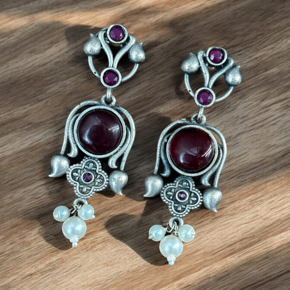 Maharani Jewels Oxidised Plated Pota Stone And Pearl Dangler Earrings