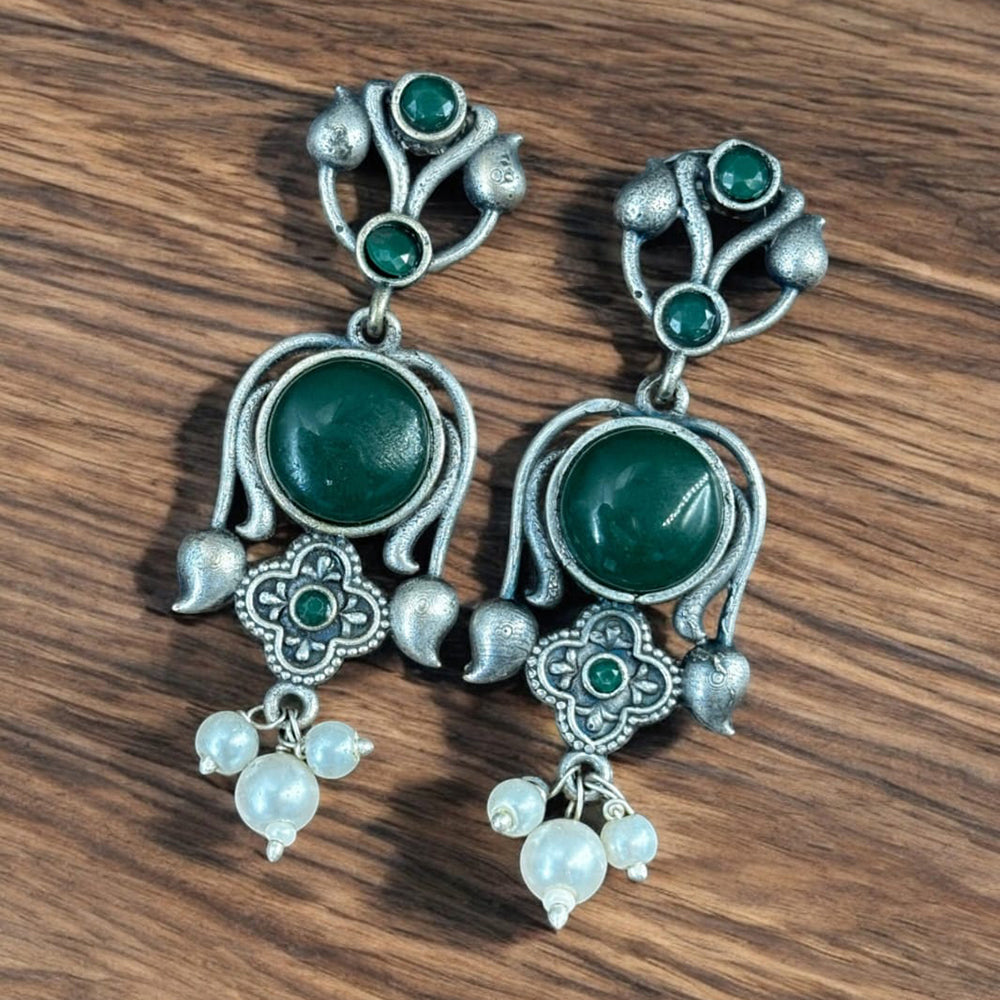 Maharani Jewels Oxidised Plated Pota Stone And Pearl Dangler Earrings