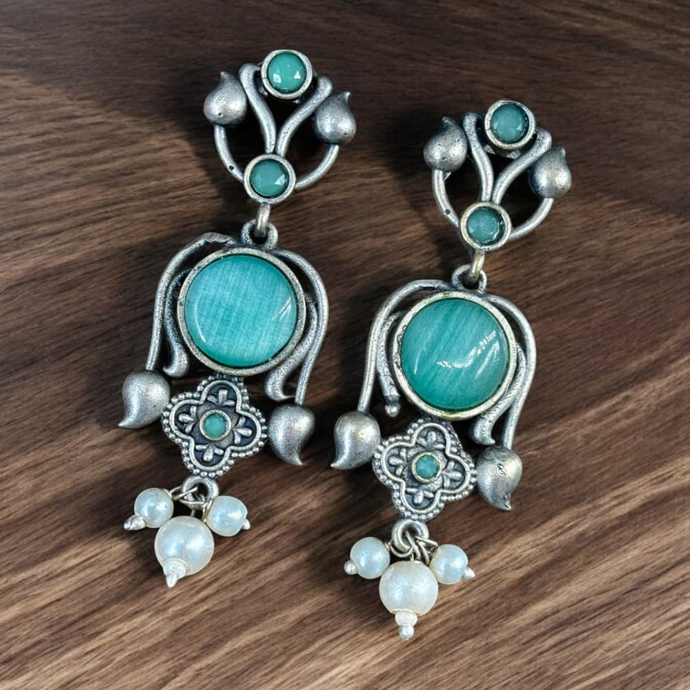 Maharani Jewels Oxidised Plated Pota Stone And Pearl Dangler Earrings