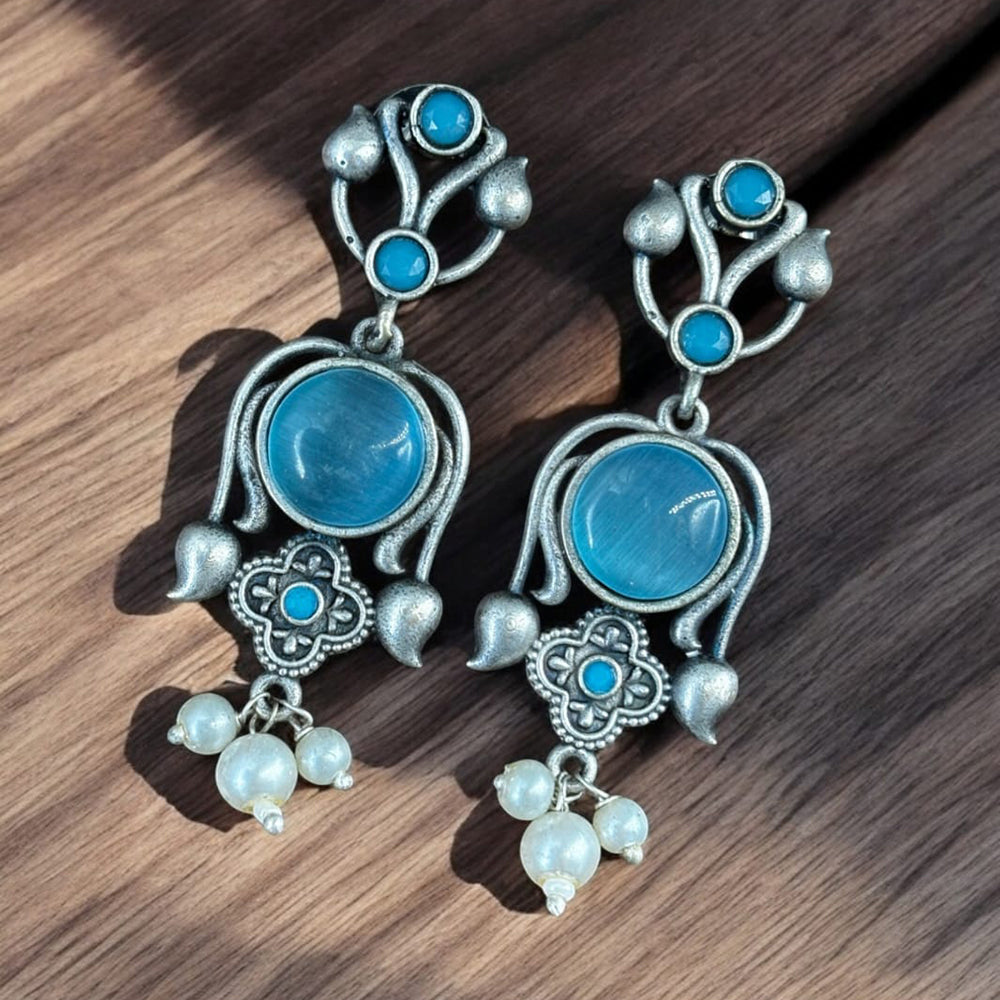 Maharani Jewels Oxidised Plated Pota Stone And Pearl Dangler Earrings