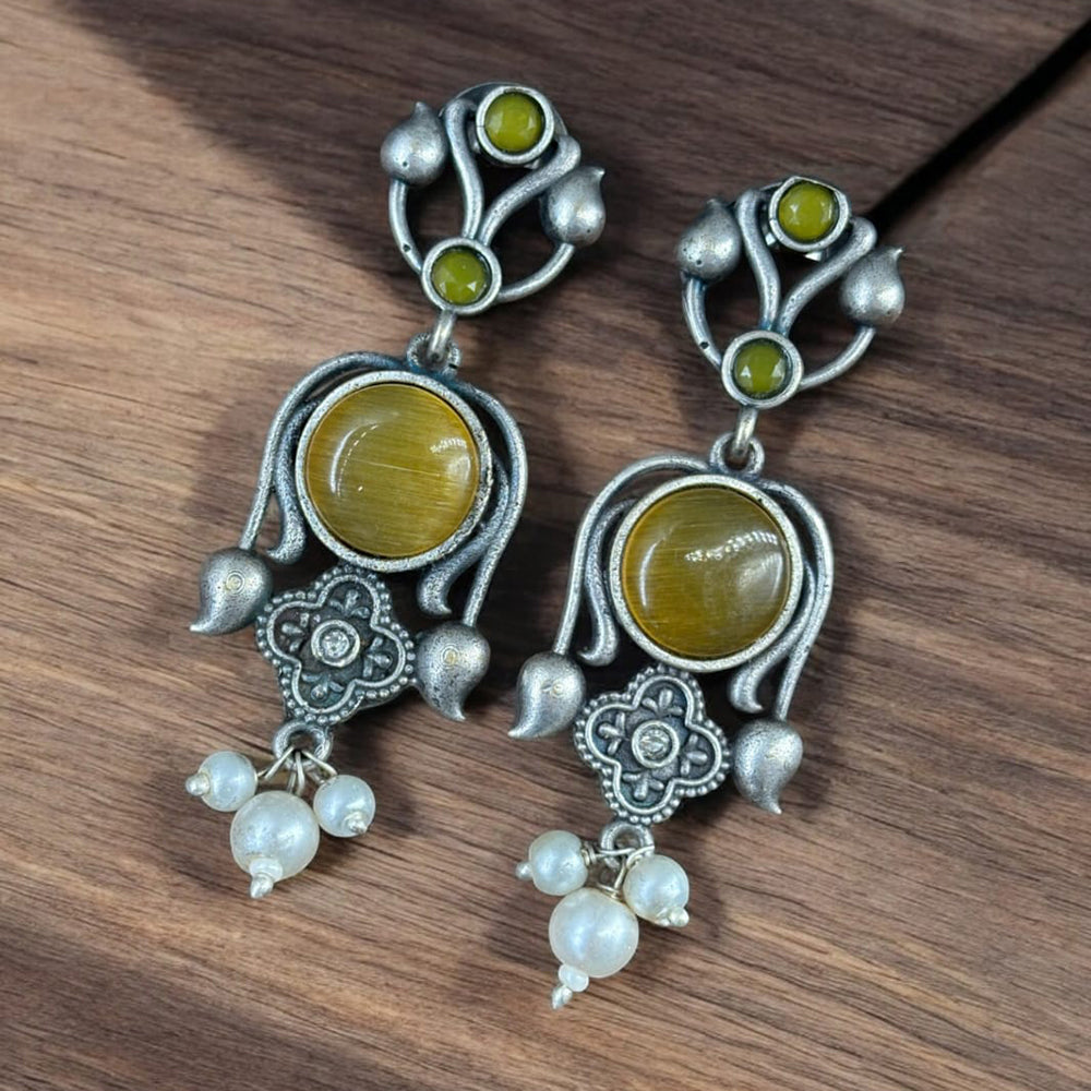 Maharani Jewels Oxidised Plated Pota Stone And Pearl Dangler Earrings