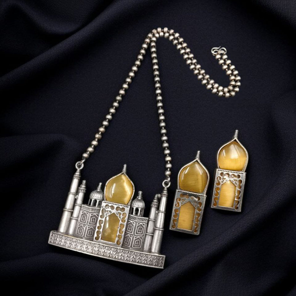 Maharani Jewels Oxidised Plated Pota Stone Necklace Set