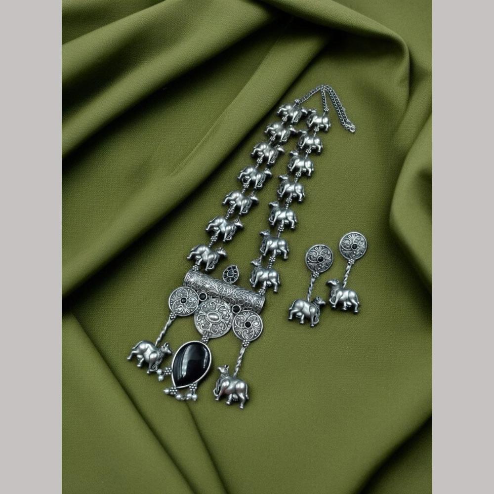Maharani Jewels Oxidised Plated Pota Stone Necklace Set