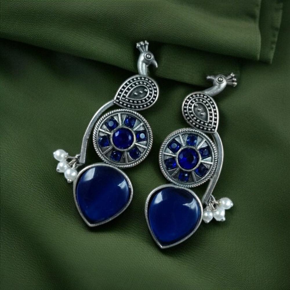 Maharani Jewels Oxidised Plated Pota Stone And Pearls Dangler Earrings