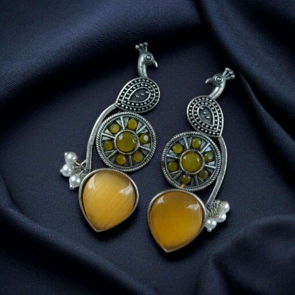 Maharani Jewels Oxidised Plated Pota Stone And Pearls Dangler Earrings
