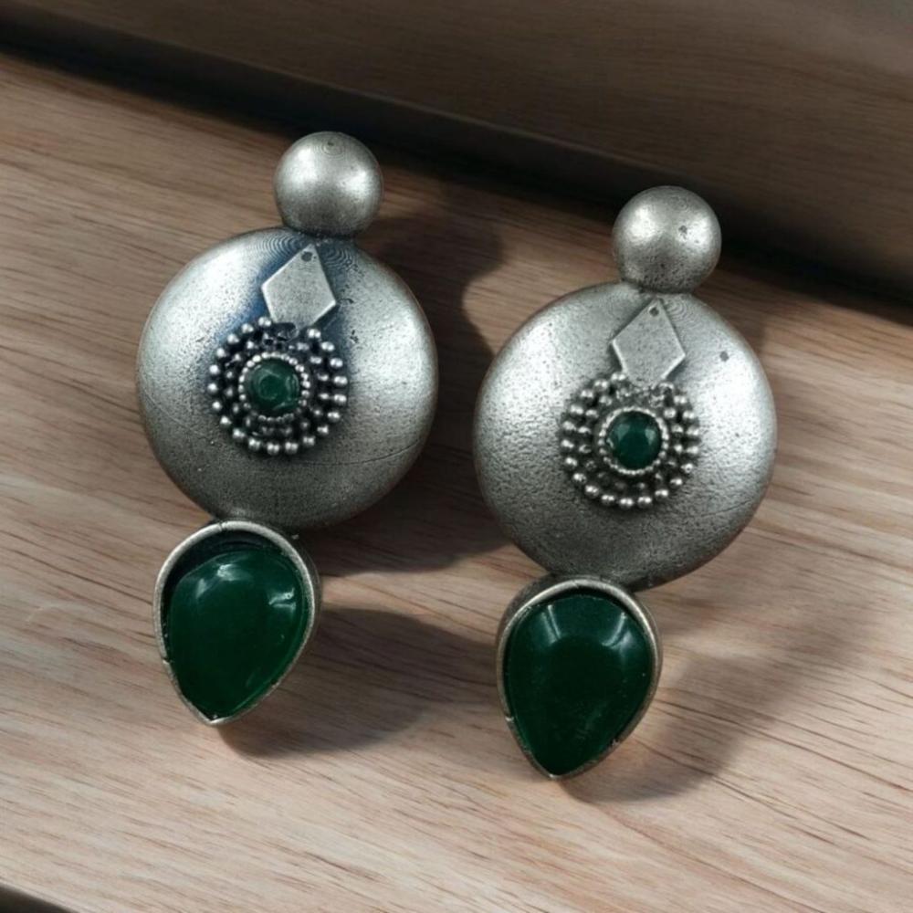 Maharani Oxidised Plated Pota Stone Dangler Earrings