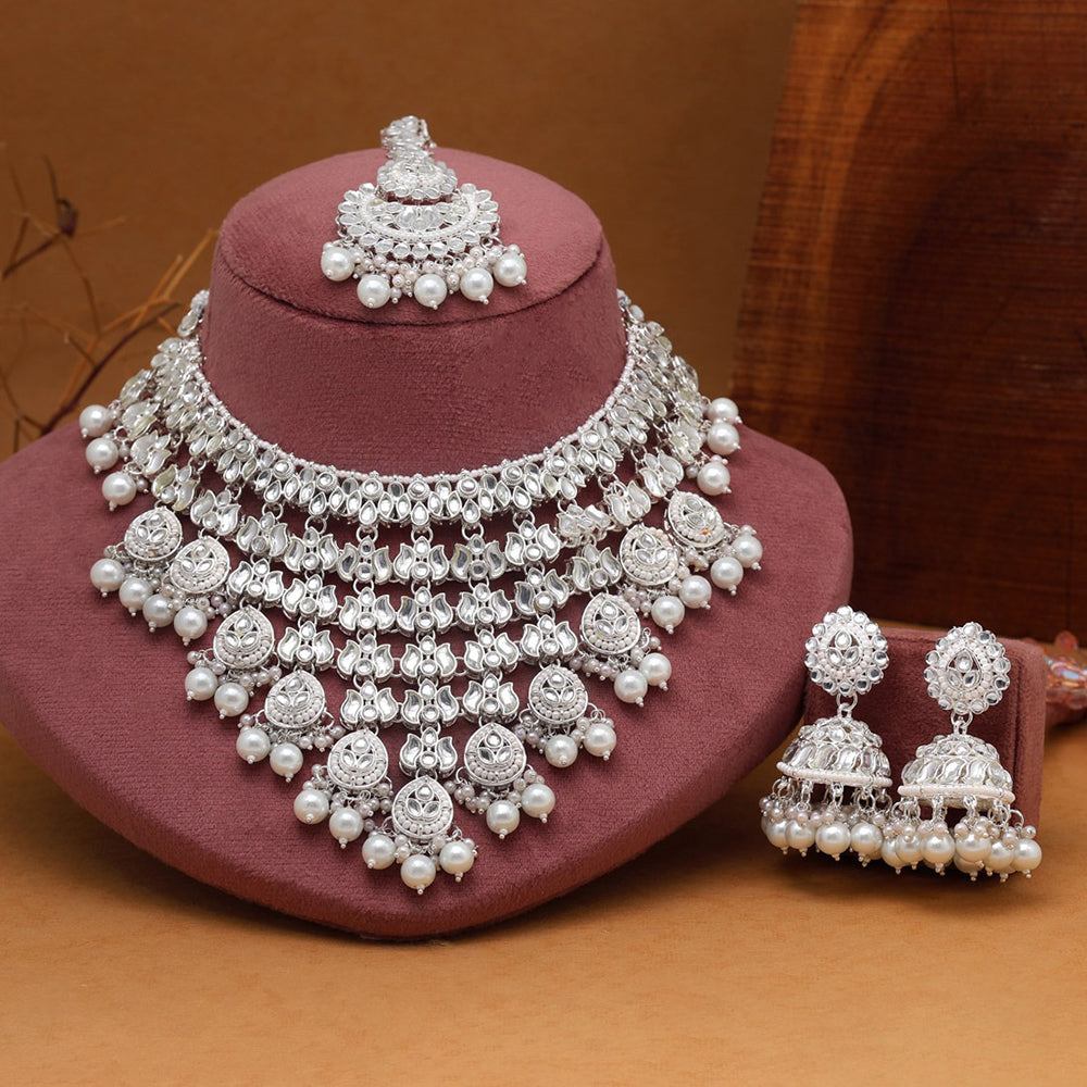 Maharani Jewels Silver Plated Kundan Stone And Pearls Choker Necklace Set