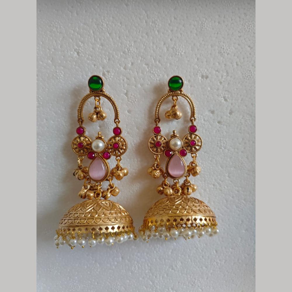Maharani Jewels Gold Plated Pota Stone And Pearl Jhumki Earrings