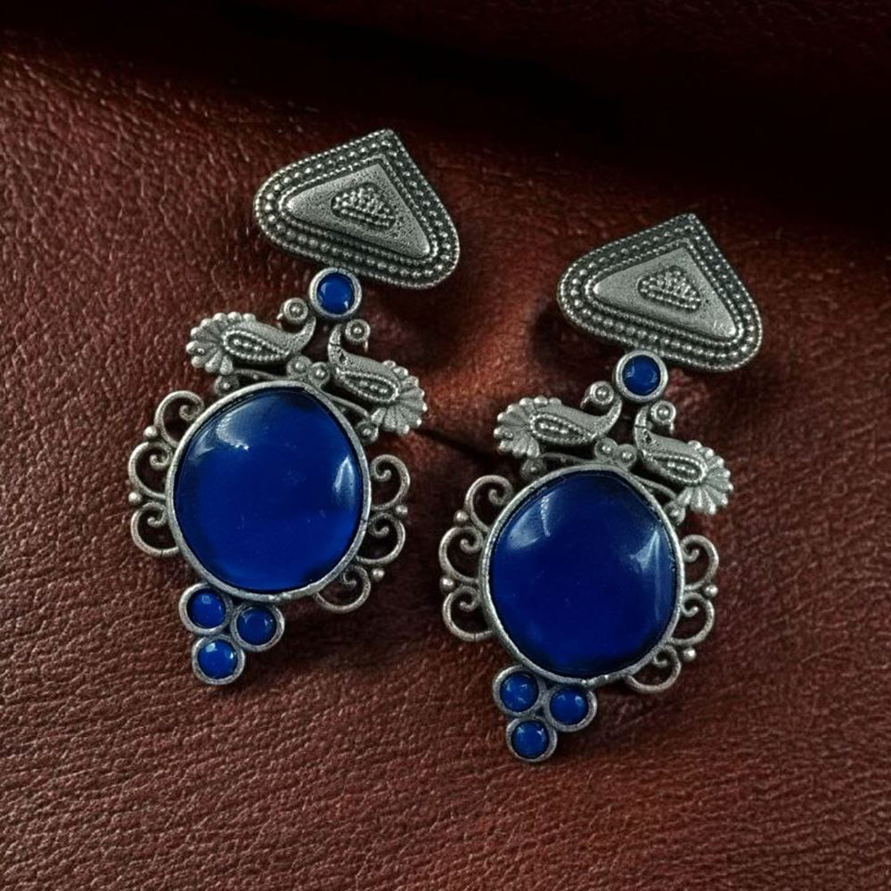 Maharani Rustic Charm Oxidised Plated Pota Stone Dangler Earrings
