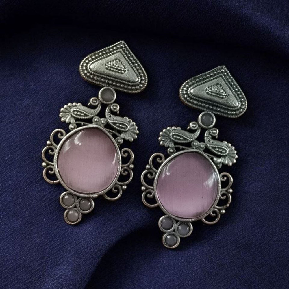 Maharani Rustic Charm Oxidised Plated Pota Stone Dangler Earrings